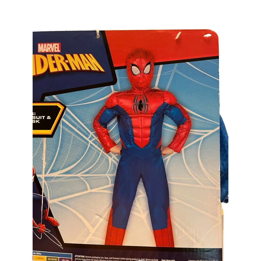 NWT Halloween Costume Boys Spider-Man Marvel  Jumpsuit Fabric Mask Sz 10/12